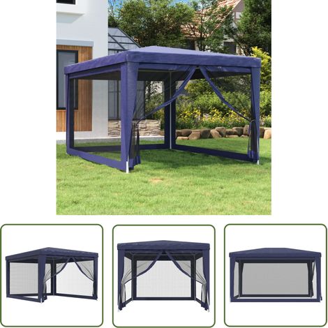 The Living Store Partyzelt mit 4 Mesh-Seitenwänden Blau 3x4 m HDPE - Partyzelt - Outdoorzelt - Gartenpavillon - Sommergarten - Festzelt (1/5)