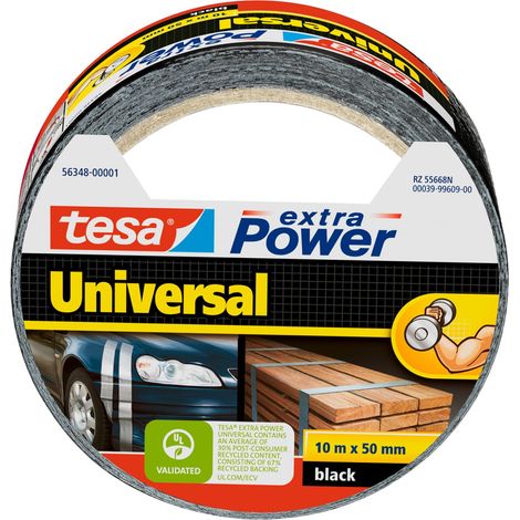 extra Power Universal Ruban Adhésif Toile - Tenue extra forte - Duct Tape pour les Réparations, la Fixation, l'Étanchéité et plus Encore - Noir - 1 Rouleau - 10 m x 50 mm (1/5)