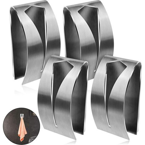 Ganchos de acero inoxidable plateados con 4 ganchos para toallas de baño, toallas de cocina y toallas de baño (1/5)