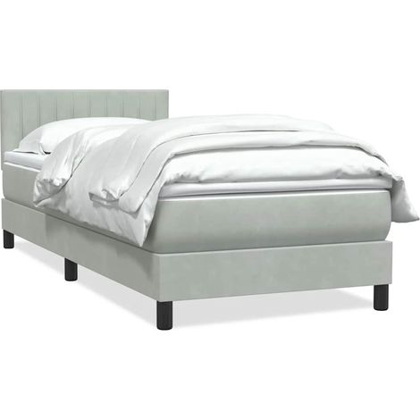 Sommier à lattes de lit et matelas gris clair 90x210 cm velours (1/5)