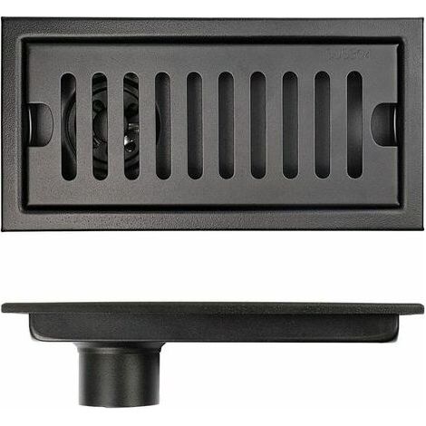 Bonde de sol rectangulaire pour douche, en acier inoxydable, 20 x 10 cm, couleur noire, avec protection anti-odeurs.-AquaForge (1/5)