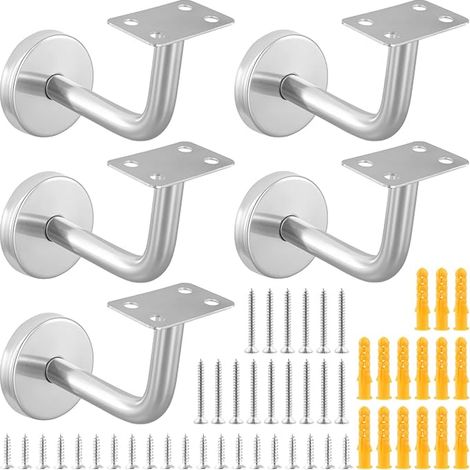 Handrail Brackets 60 x 80 mm Silver Stainless Steel with Round Tube Diameter 12 mm M8 Double Thread Screw for Railing Stair Handrail Support Bar (1/5)