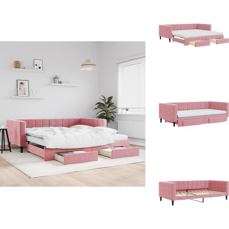 Tagesbett Ausziehbar mit Schubladen Rosa 100x200 cm Samt - Ausziehbares Tagesbett - Ausziehbare Tagesbetten - Schlafbett - Gästebett (1/5)