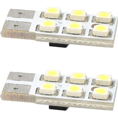 2x ampoule LED 12V 5W T10 W2,1x9,5D 6x SMD 3528 blanc moto voiture tracteur remorque
