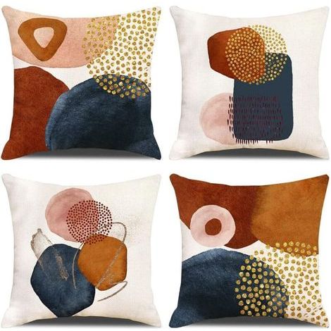 Lot de 4 Housses de Coussin Décoratif Canapé Taie d'oreiller Décoration pour Chambre, canapé, Chaise, Voiture, Lit,Jardin 45 x 45 cm (Abstrait Le Point)