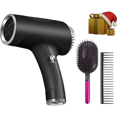 Sèche-cheveux sans fil 2 en 1 avec chargement USB et mode air chaud sur secteur, séchage rapide, 2600 mAh, idéal pour les voyages et la maison (noir) (1/5)