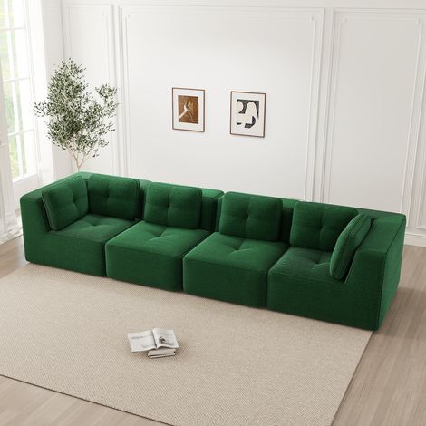Canapé quatre places modulaire sans cadre coussins souples velours côtelé. Design antidérapant sans installation,vert. (1/5)