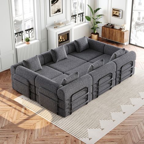 [Design breveté] Canapé-lit 2-en-1 en chenille avec compartiment de rangement dans l’accoudoir, trois structures métalliques et plusieurs configurations possibles (1/5)