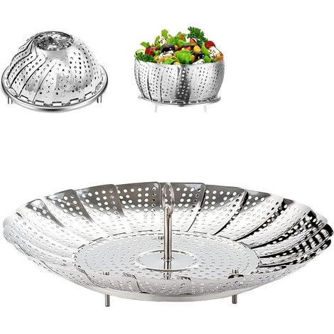 Stainless Steel Steamer Basket, 9" Stainless Steel Steamer for Pressure Cooker, Steaming Basket, Daisy Flower Steamer, Foldable Vegetable Steamer Accessory (1/5)