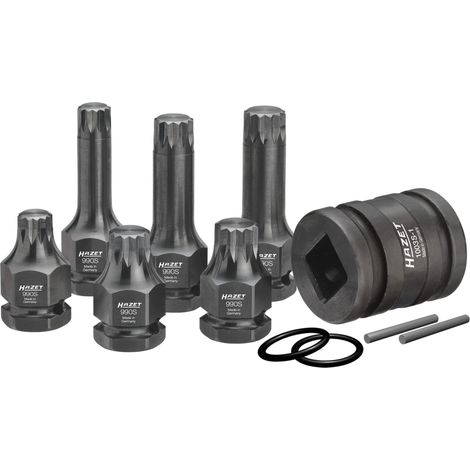 Jeu de douilles mâles à chocs 990S/11 ∙ Carré creux 3/4 pouce (20 mm), Carré creux 1/2 pouce (12,5 mm), 6 pans extérieurs 24 mm ∙ Profil denture multiple intérieur XZN ∙ 11 pièces ∙ M14 ∙ M16 ∙ M18 (1/4)
