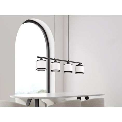 LED Balkenpendelleuchte 4-flammig mit Stoffschirmen Schwarz/Weiß, Breite 75cm (1/4)