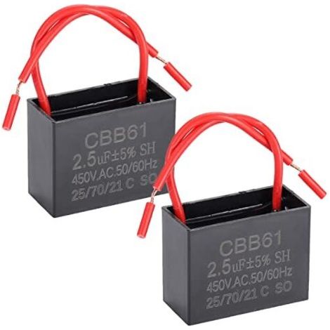 2 pièces condensateur de ventilateur de plafond 2.5 uF 450V AC CBB61 moteur 50/60 Hz, sans polarité, 2 fils (1/5)