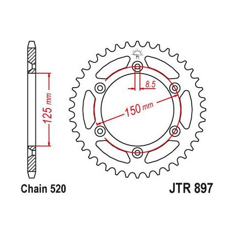 Couronne Acier TT Husaberg-KTM - 520 - 42 Dents - Similaire JTR897 - Made in Germany