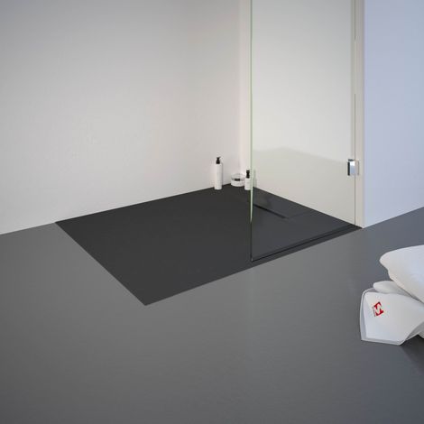 Receveur de douche 90 x 100 cm de plain-pied, décor effet Pierre anthracite, ultra léger, Schulte