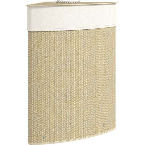 HOMCOM cesto ropa sucia de bambú para esquina con tapa y asa cubo ropa sucia con bolsa extraíble lavable 55L 35x35x60 cm crema