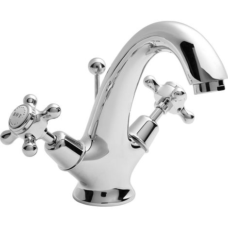 Bayswater Crosshead Dome Mono Basin Mixer Tap with Waste - White/Chrome (1/2)