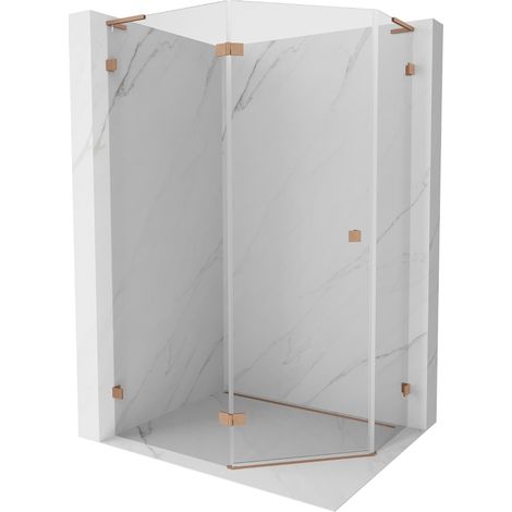 Mexen Lunar L cabine de douche pentagonale pivotante gauche 90 x 80 cm, transparent, cuivre brossé - 831L-090L-080P-65-00-L (1/5)