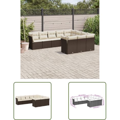 The Living Store 10-tlg. Garten-Sofagarnitur mit Kissen Braun Poly Rattan - Gartensorte - Esszimmergarnituren - Lounge Möbel - Outdoor Sofa - Gartenmöbel Set (1/3)