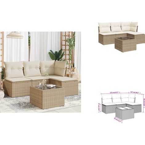 Salon de jardin avec coussins 5 pcs beige résine tressée - Ensemble Salon De Jardin - Mobilier De Jardin - Canapé Jardin - Chaise Jardin - Table Basse Jardin (1/3)