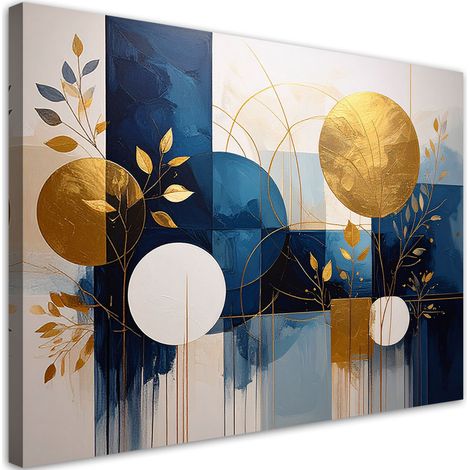 Leinwandbild Abstrakte Kreise Blätter blau gold 30x20 (1/5)