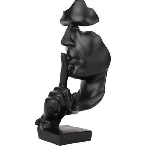 Statue décorative "Silence est d'or". Sculpture abstraite en résine noire pour bureau, étagère ou table. Ornement élégant. - - Noir (1/5)