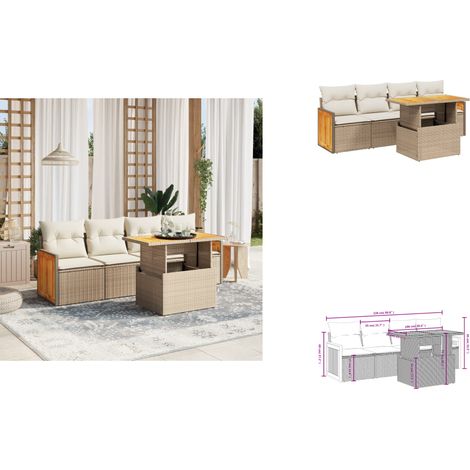 5-tlg. Garten-Sofagarnitur mit Kissen Beige Poly Rattan - Gartenmöbel - Outdoor Möbel - Rattan Gartenmöbel - Lounge Set - Gartenlounge (1/3)