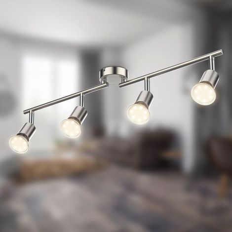 Plafonnier LED 4 spots orientables, inclus 4 ampoules LED 2,9W GU10, barre spots plafond salon salle à manger cuisine couloir, lumière blanche chaude