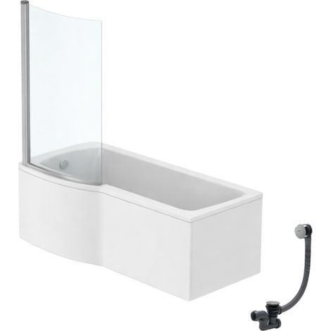 Conjunto de bañera/ducha IDEAL STANDARD Connect Air, 170 x 80 cm, apertura a la izquierda, incluye faldón, mampara fija y desagüe cromado.