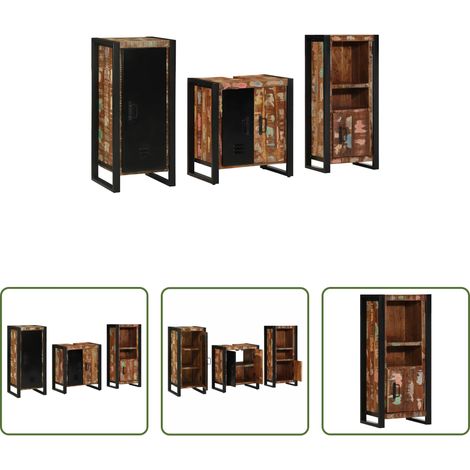 Badezimmerregal - Badezimmermöbel-Set mit Regal 3 pcs Massives upgecyceltes Holz (1/5)