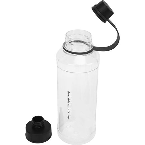Wasserflasche mit großem Fassungsvermögen (1000 ml), breitem Griff, einteiligem Verschluss, doppelter Öffnung, auslaufsicher, ideal für Sport und Outdoor-Aktivitäten, schwarz. (1/5)