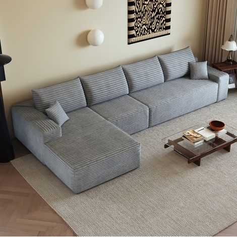 Sofá rinconero modular sin montaje 340 cm de tejido gris, con chaise longue (1/5)