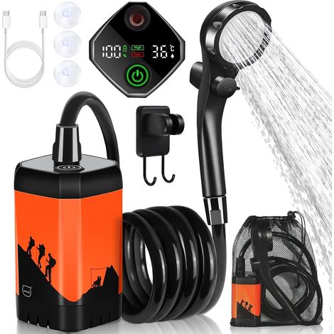 Douche Camping Portable, 7800 mAh, Pompe Rechargeable pour Douche électrique d'extérieur avec Affichage numérique Intelligent de la température, pommeau Douche pour Camping, randonnée (1/5)
