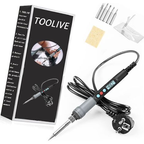90W Kit de Soudage électrique de Précision avec Interrupteur ON/OFF Temperature Réglable 200480℃ 5 Pointe de Soudage, Fil de Soudure, Support de fer à souder etc (1/5)