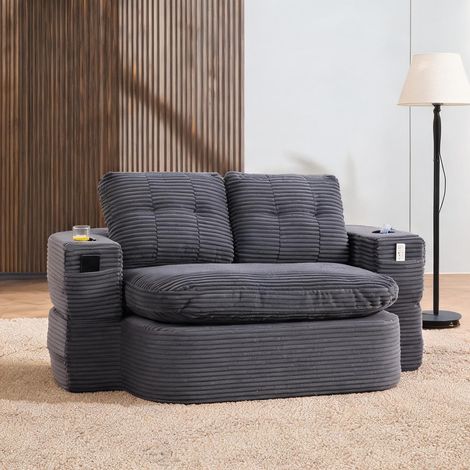 Fauteuil convertible 2-en-1 en velours côtelé gris anthracite (1/5)
