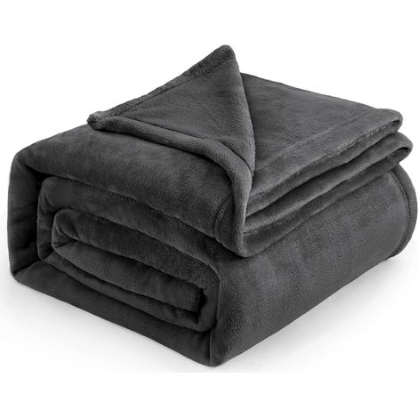 Fleece Blanket Sofa Blanket - 220 x 240 cm, Charcoal (1/5)