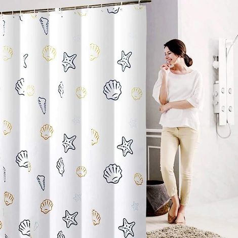 Cortina de ducha lavable de poliéster, impermeable, antibacteriana, resistente al moho y equipada con ganchos (150 x 180 cm). (1/4)