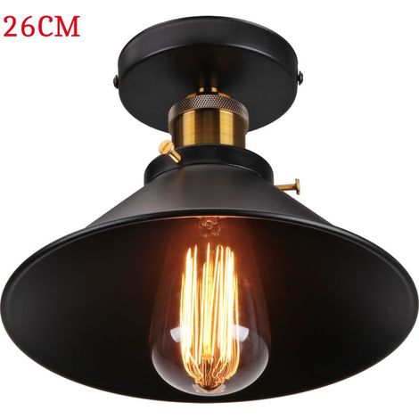 Plafonnier Vintage Rétro Lampe de Plafond Industrielle Fer Abat-jour 26cm Noir (1/5)