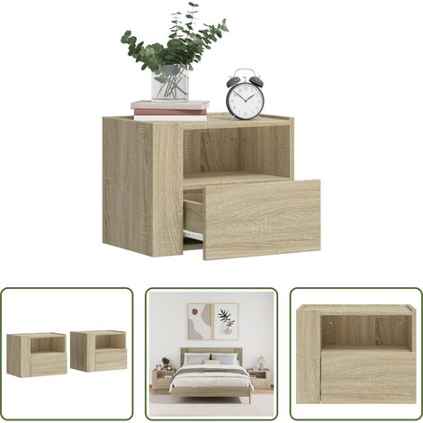 Holz Nachttisch - Wand-Nachttische 2 Stk. Sonoma-Eiche 45x30x35 cm (1/5)