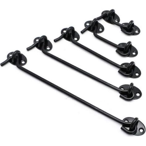 Loquet de porte de grange, verrou en acier inoxydable noir, crochet de cabine, loquet de portail, 7,6 cm / 10,2 cm / 15,2 cm / 20,3 cm / 25,4 cm, noir, lot de 5 (1/4)
