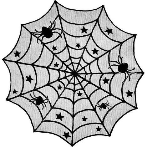 Chemin de table rond en dentelle de polyester de 101,6 cm (40 pouces), motif toile d'araignée noire, nappe d'Halloween pour un dîner d'Halloween (1/5)