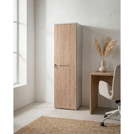 Armadio ufficio Corona - Mobile archivio 1 anta con serratura - L. 45 x H. 160 x P. 42,5 cm – Bianco-Virginia (1/5)