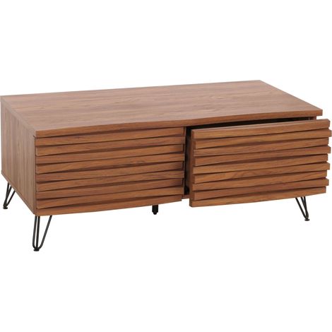 [NEUWERTIG] Couchtisch HHG-445, Wohnzimmertisch Tisch, 3D-Design 2 Schubladen MDF Metall 46x110x55cm Walnuss-Optik