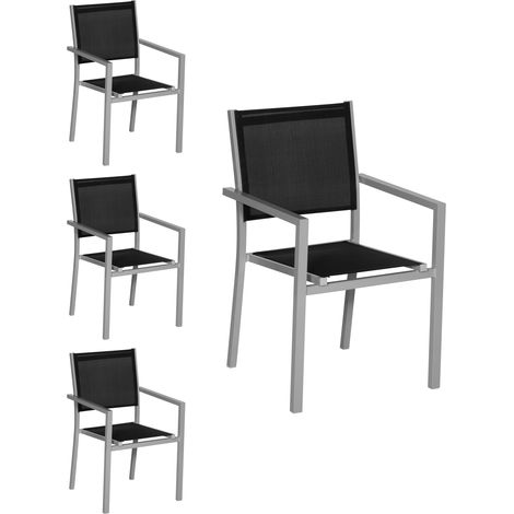 Set di 4 sedie in alluminio grigio - textilene nero