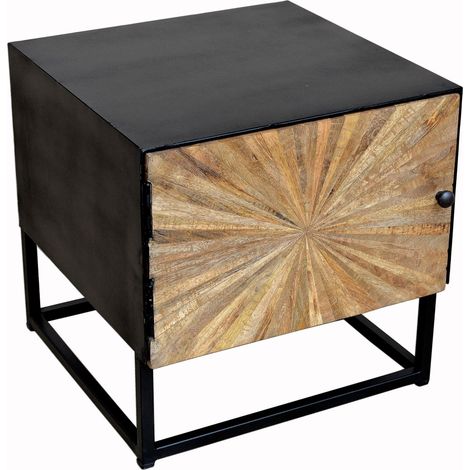 Madira-Table de chevet avec 1 porte en bois de manguier noir