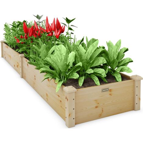 COSTWAY Cama de Jardín Elevada de Madera, Caja de Plantas de Madera para Verduras, Flores, Hierbas y Frutas, Cama Elevada de Jardín para Patio Trasero, Jardín, Césped, 240 x 60 x 25 cm (1/5)
