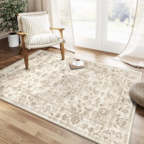 Beige Vintage Tapis Salon 80x150cm Rug Lavable en Machine Grand Antidérapant Rugs,Chambre Adulte,Descente de Lit Carpets,Salle a Manger,Bureau,Cuisine,Interieur Poil Ras Carpet (1/5)
