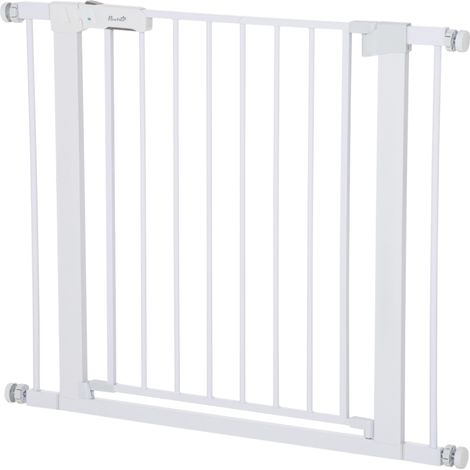 Barrière de sécurité bébé sans perçage 75-96cm métal blanc fermeture automatique