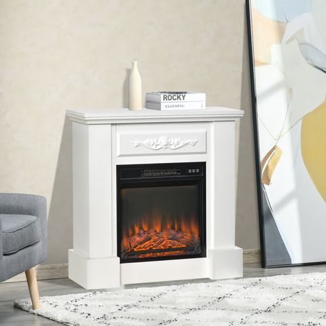 Chimenea Eléctrica 1800W con Efecto de Llama Mando a Distancia Temporizador Protección Contra Sobrecalentamiento Blanco (1/5)