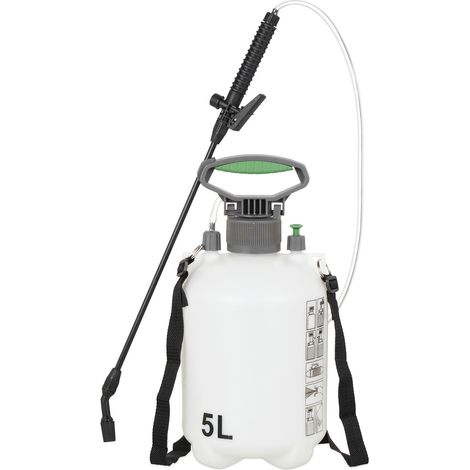 Relaxdays Spruzzatore a Pressione da 5 Litri, Ugello Regolabile, Nebulizzatore Acqua, con Cintura da Trasporto, Bianco
