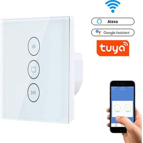 WiFi Interrupteur Volet Roulant Connecté, interrupteur mural rideau compatible avec l'écran tactile du commutateur Wi-Fi à distance vocale Alexa, interrupteur mural tactile [nécessite une ligne neutre (1/5)
